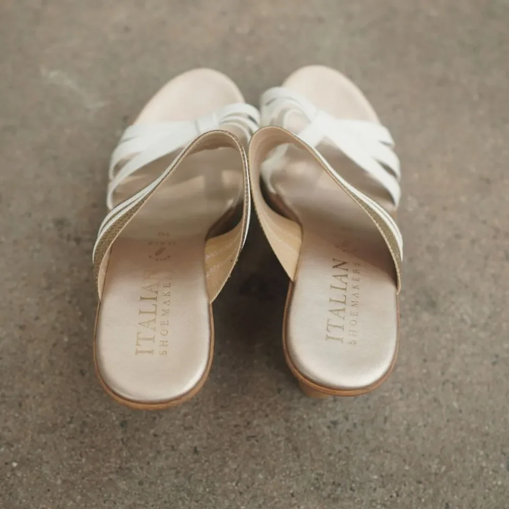 Italian Shoemakers Platform Wedge Sandals Sz 10 White Gold Strappy Made in Italy